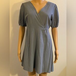 Women SHEIN Blue Short Sleeve V Neck Wrap Around Dress